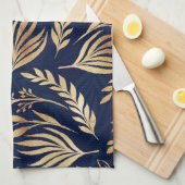 Kassy Gold Foliage Botanical Blue Design Theedoek (Quarter Fold)