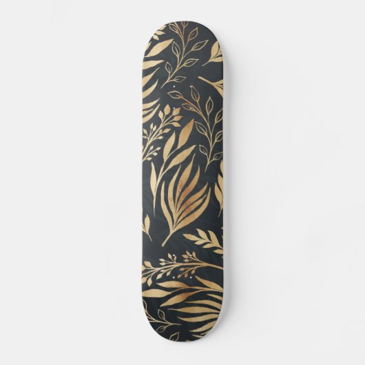 Kassy Gold Foliage Botanical Grey Design Persoonlijk Skateboard (Voorkant)