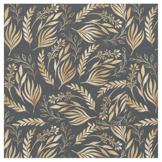 Kassy Gold Foliage Botanical Grey Design Stof (Close Up)