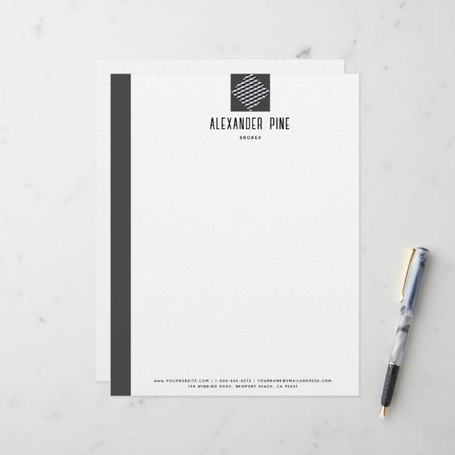 Kassy Grey Borhed Metal Professional Business Briefhoofd (Voorkant / Achterkant in situ)