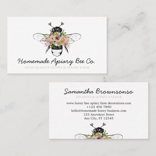 Kassy Handtekening harten Floral Apiary Honey Bee Visitekaartje (Voorkant / Achterkant)