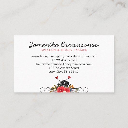 Kassy Heart Floral Apiary Honey Bee Visitekaartje (Achterkant)