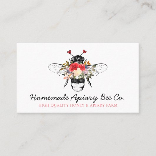 Kassy Heart Floral Apiary Honey Bee Visitekaartje (Voorkant)