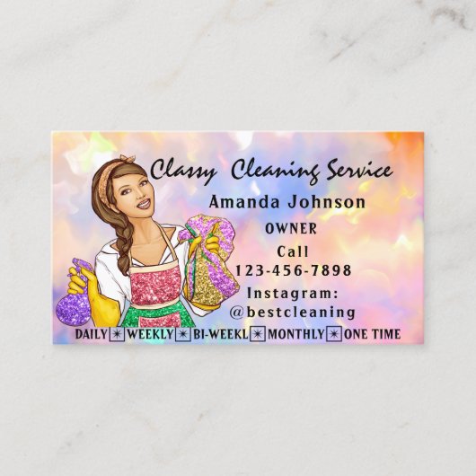 Kassy House Cleaning Service Maid Pink Holograaf Visitekaartje (Voorkant)