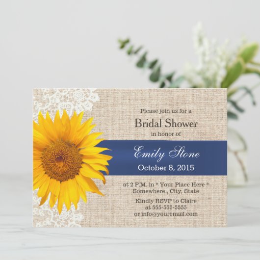 Kassy Lace Sunflower & Burlap Vrijgezellenfeest Kaart (Staand voorkant)