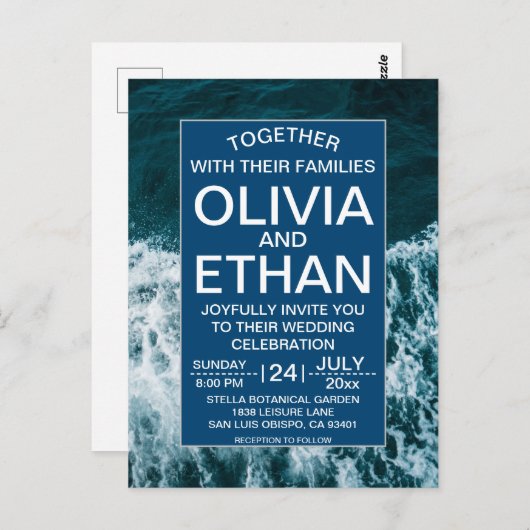 Kassy marineblauw kuststrand Uitnodiging Briefkaar (Voorkant / Achterkant)