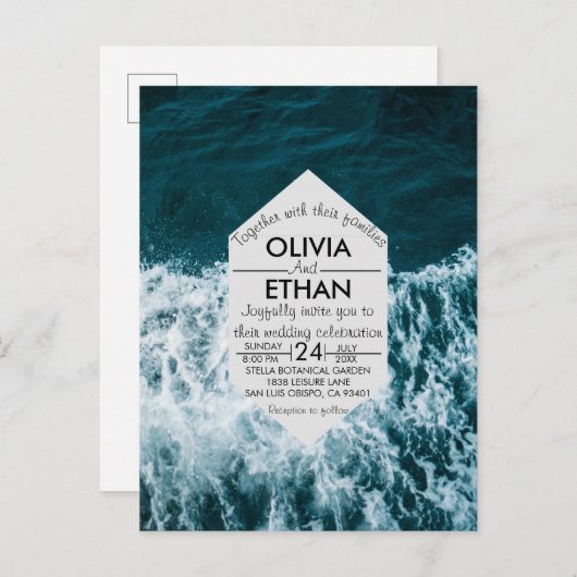 Kassy marineblauw kuststrand Uitnodiging Briefkaar (Voorkant / Achterkant)