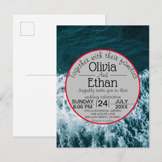 Kassy marineblauw kuststrand Uitnodiging briefkaar (Voorkant / Achterkant)