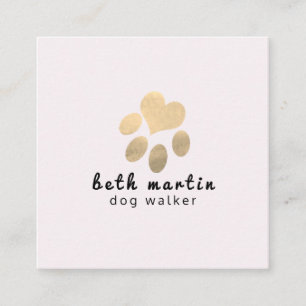 Kassy Modern Pink and Gold Pet Paws Pet sitter Vierkante Visitekaartje