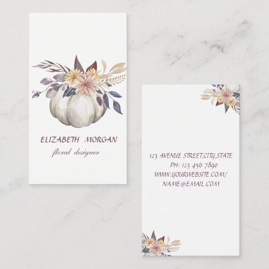 Kassy Modern Waterverf Floral Pumpkin, wit Visitekaartje (Voorkant / Achterkant)