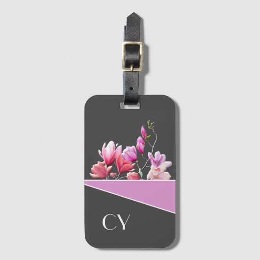 Kassy Monogrammed "Pinks" Botanisch Bagagelabel (Voorkant (verticaal))