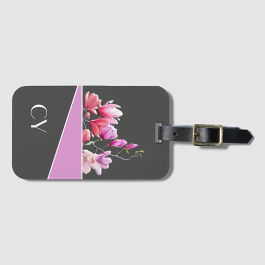 Kassy Monogrammed "Pinks" Botanisch Bagagelabel (Voorkant (horizontaal))