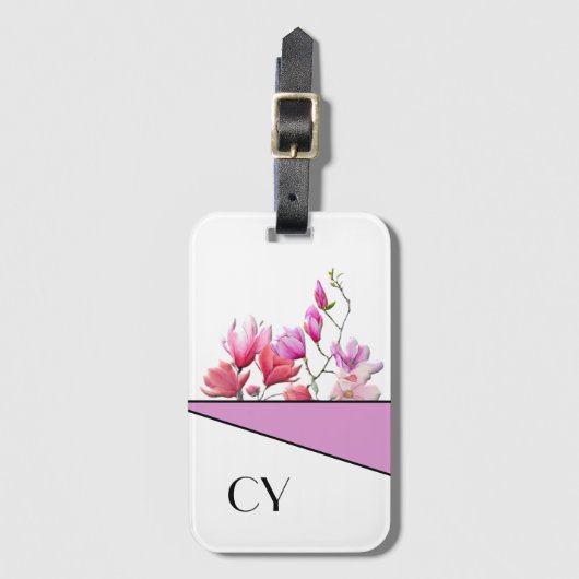 Kassy Monogrammed "Pinks" Botanisch Bagagelabel (Voorkant (verticaal))