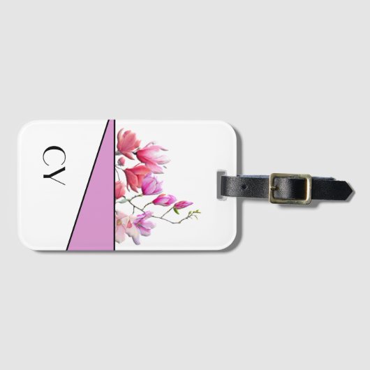Kassy Monogrammed "Pinks" Botanisch Bagagelabel (Voorkant (horizontaal))