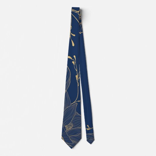 Kassy Navy Blue Botanical Florals Groomesmen Stropdas (Voorkant)