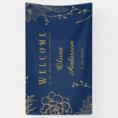 Kassy Navy Blue Botanical Vrijgezellenfeest Spandoek (Verticaal)