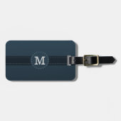 Kassy Navy Blue Custom Monogram - Striped Patroon Bagagelabel (Voorkant horizontaal)