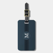 Kassy Navy Blue Custom Monogram - Striped Patroon Bagagelabel (Voorkant verticaal)