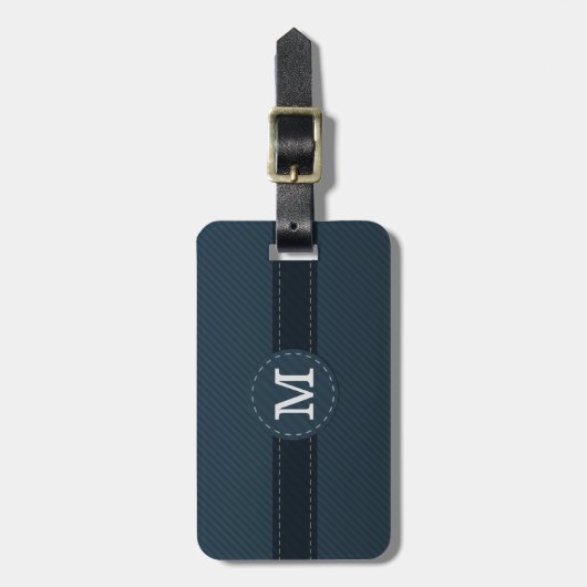 Kassy Navy Blue Custom Monogram - Striped Patroon Bagagelabel (Voorkant verticaal)