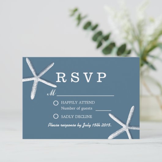 Kassy Navy Blue Starfish Beach Wedding RSVP (Staand voorkant)