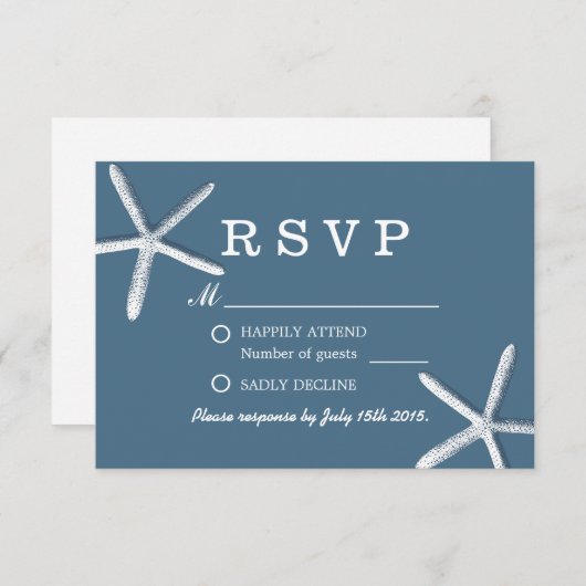 Kassy Navy Blue Starfish Beach Wedding RSVP (Voorkant / Achterkant)