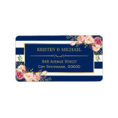 Kassy Pink Floral Gold Navy Blue Stripes Etiket (Voorkant)