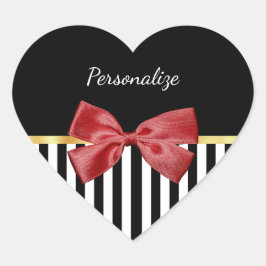 Kassy Red Bow Black en White Stripes met naam Hart Sticker