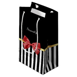 Kassy Red Bow Black en White Stripes met naam Klein Cadeauzakje