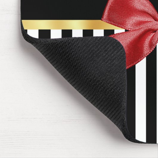 Kassy Red Bow Black en White Stripes met naam Muismat (Hoek)