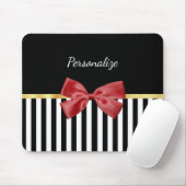 Kassy Red Bow Black en White Stripes met naam Muismat (Met muis)