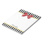 Kassy Red Bow Black en White Stripes met naam Notitieblok (Linkerzijde)