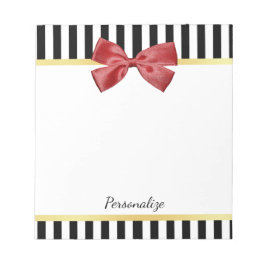 Kassy Red Bow Black en White Stripes met naam Notitieblok