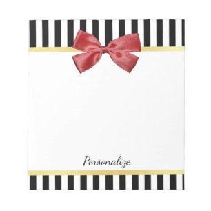 Kassy Red Bow Black en White Stripes met naam Notitieblok