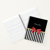 Kassy Red Bow Black en White Stripes met naam Notitieboek (Binnen)
