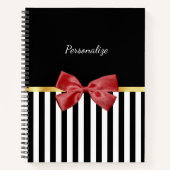 Kassy Red Bow Black en White Stripes met naam Notitieboek (Voorkant)