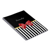 Kassy Red Bow Black en White Stripes met naam Notitieboek (Rechterzijde)