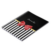 Kassy Red Bow Black en White Stripes met naam Notitieboek (Linkerzijde)