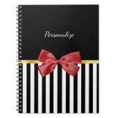 Kassy Red Bow Black en White Stripes met naam Notitieboek (Voorkant)