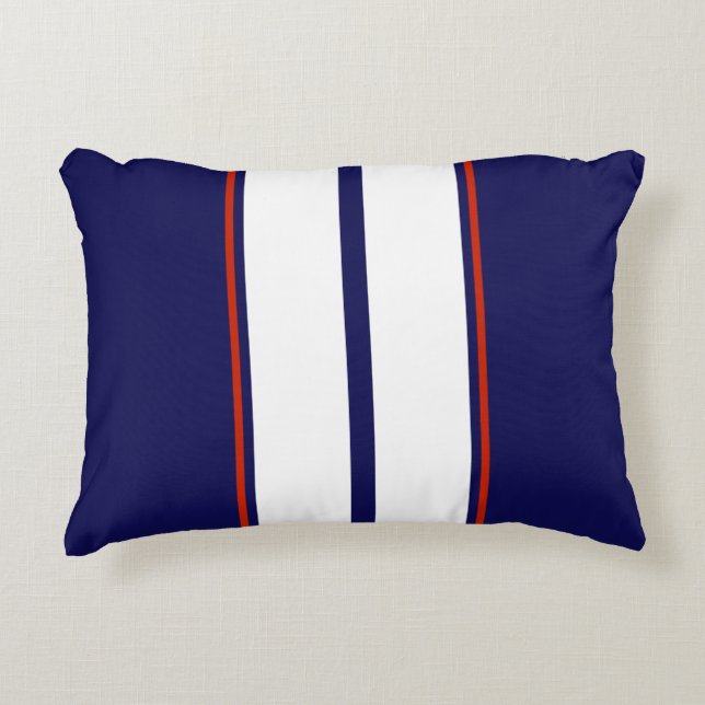 Kassy Red, White en Blue Racing Stripes Accent Kussen (Voorkant)