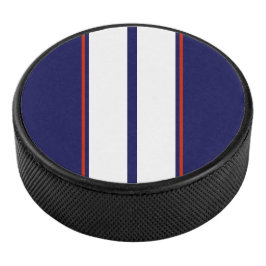 Kassy Red, White en Blue Racing Stripes Hockey Puck