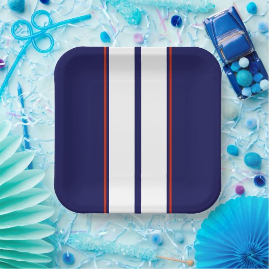 Kassy Red, White en Blue Racing Stripes Papieren Bordje (Feest)