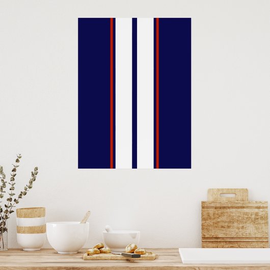 Kassy Red, White en Blue Racing Stripes Poster (Keuken)