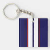 Kassy Red, White en Blue Racing Stripes Sleutelhanger (Voorkant)