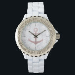 Kassy roos goudglitteranker & witte marmer horloge<br><div class="desc">Stijlvol en elegant ontwerp met faux roos Gold glitter anchor & white marble.</div>
