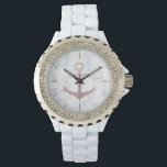 Kassy roos goudglitteranker & witte marmer horloge<br><div class="desc">Stijlvol en elegant ontwerp met faux roos Gold glitter anchor & white marble.</div>