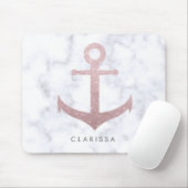 Kassy roos goudglitteranker & witte marmer muismat (Met muis)