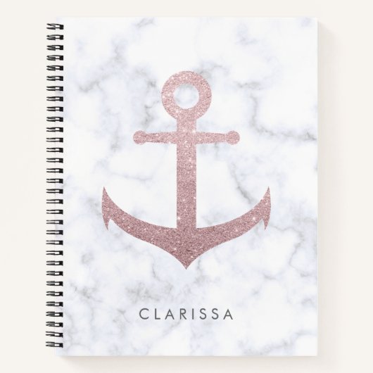 Kassy roos goudglitteranker & witte marmer notitieboek (Voorkant)