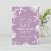 Kassy Violet Starfish & Sand Dollar Beach Weddensc Kaart (Staand voorkant)