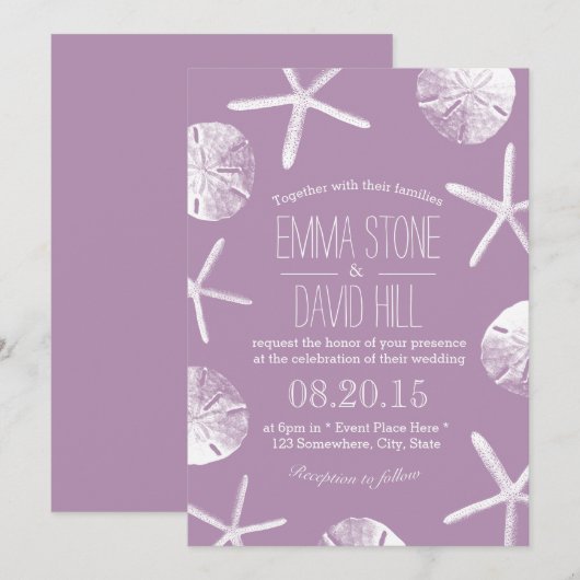 Kassy Violet Starfish & Sand Dollar Beach Weddensc Kaart (Voorkant / Achterkant)