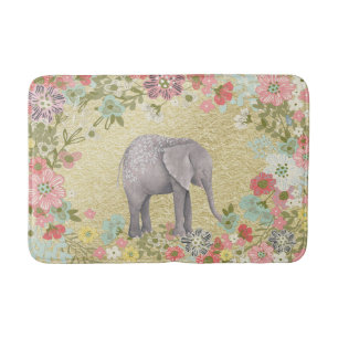 Kassy Waterverf Elephant Floral Lijst Gold Foil Badmat